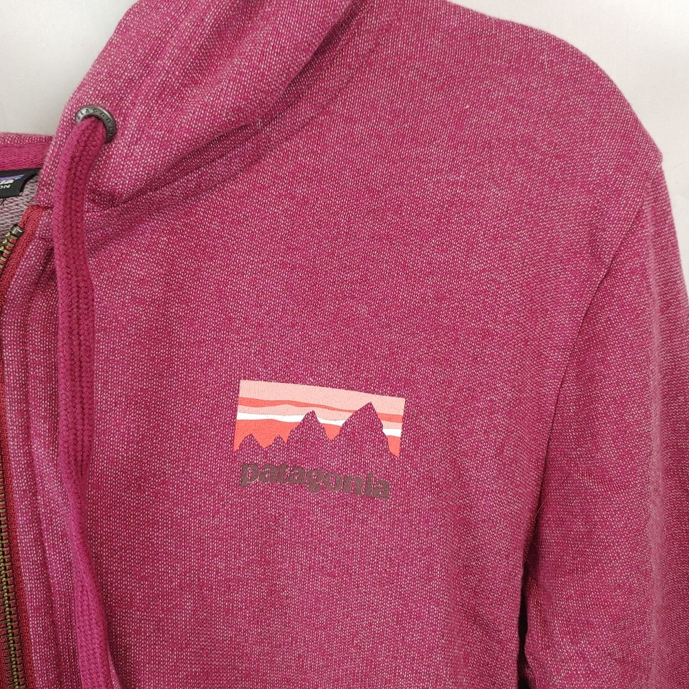 Patagonia Women Worn Wear Red(Berry) Full-Zip Cotton Blend Hoodie Graphic Sx M/L
